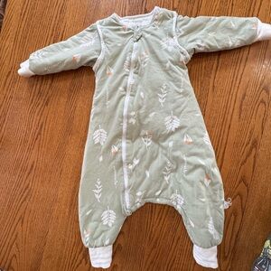 Size Medium 2t 3t - cotton - Green Baby toddler Footless Sleep Sack Leaf Pattern